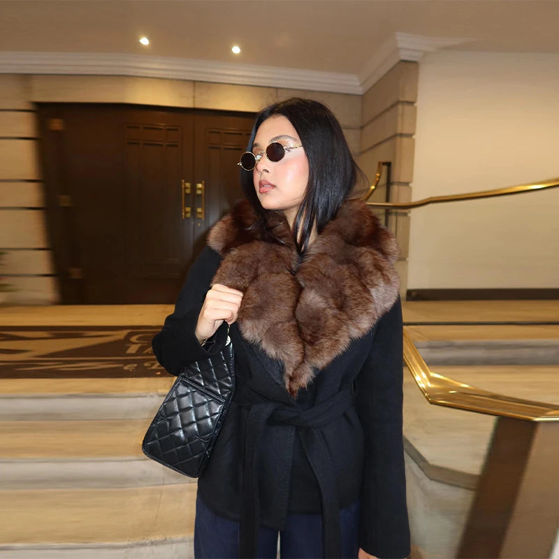 Street Faux Fur Patchwork Cropped Coats Women Loose Lapel Full Sleeve Pockets Warm Jackets 2025 Winter Lady Fashion Outwear