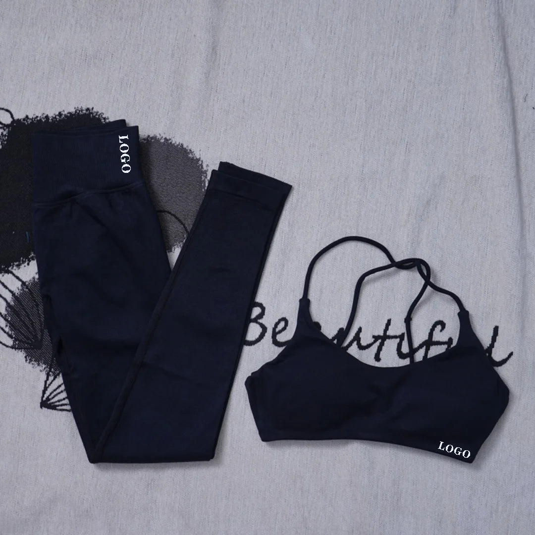 Yoga set Impact Strap Bra Sports Link Gym Running Strap Underwear Ipmact Strap Sports Seamless Bra Link Sports Yoga Sports Set-B