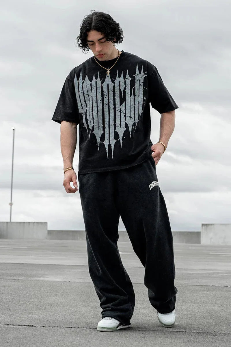 YA Men's Joggers Oversized fallow T-Shirt Summer Sports Fitness Cotton printing Short Sleeve Gym Running Training Short sleeve