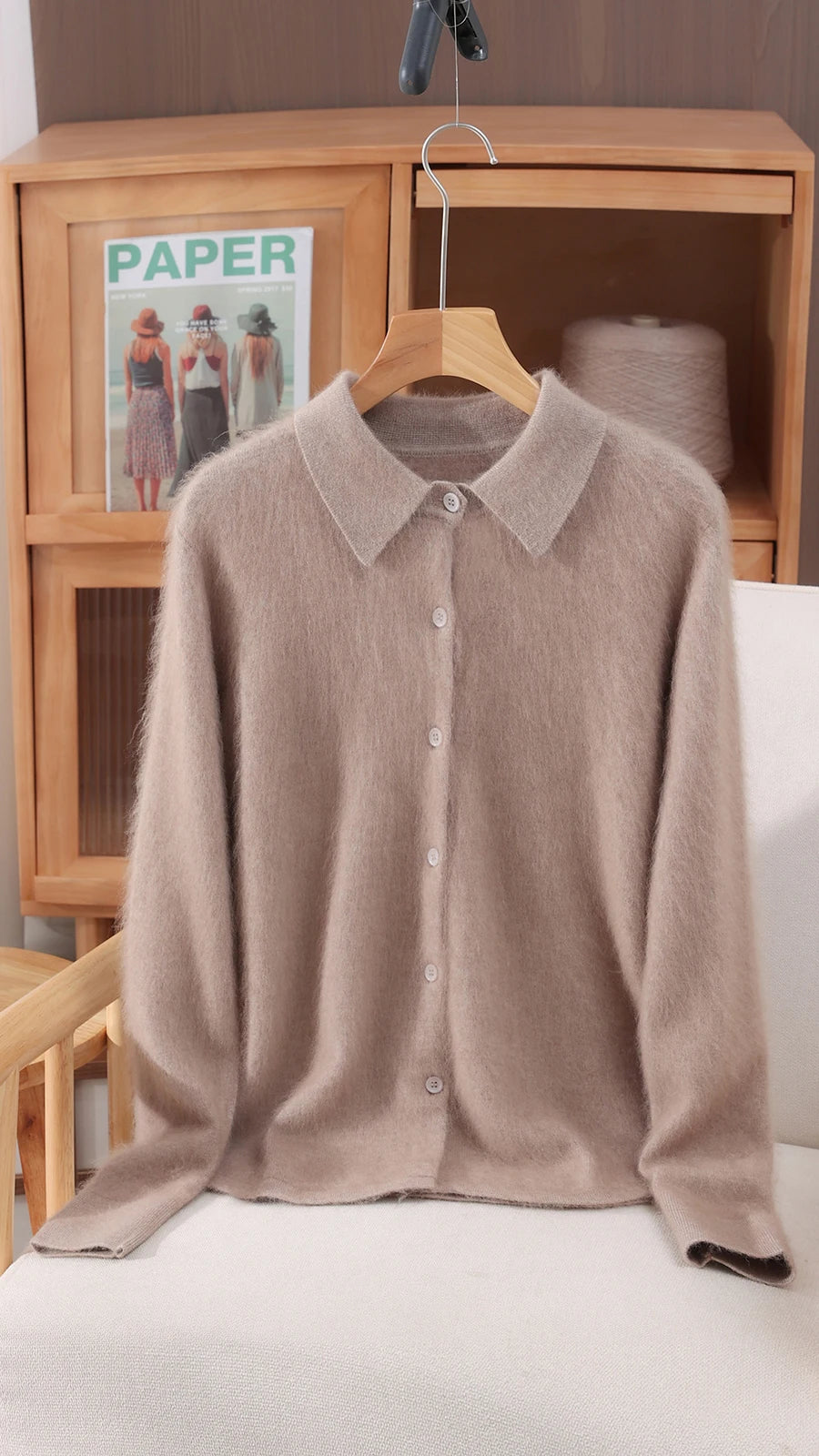 Polo Collar Commute Cardigan Casual Loose Women's Autumn Winter 100% Mink Cashmere Sweater Soft Warm Exquisite Clothing Tops