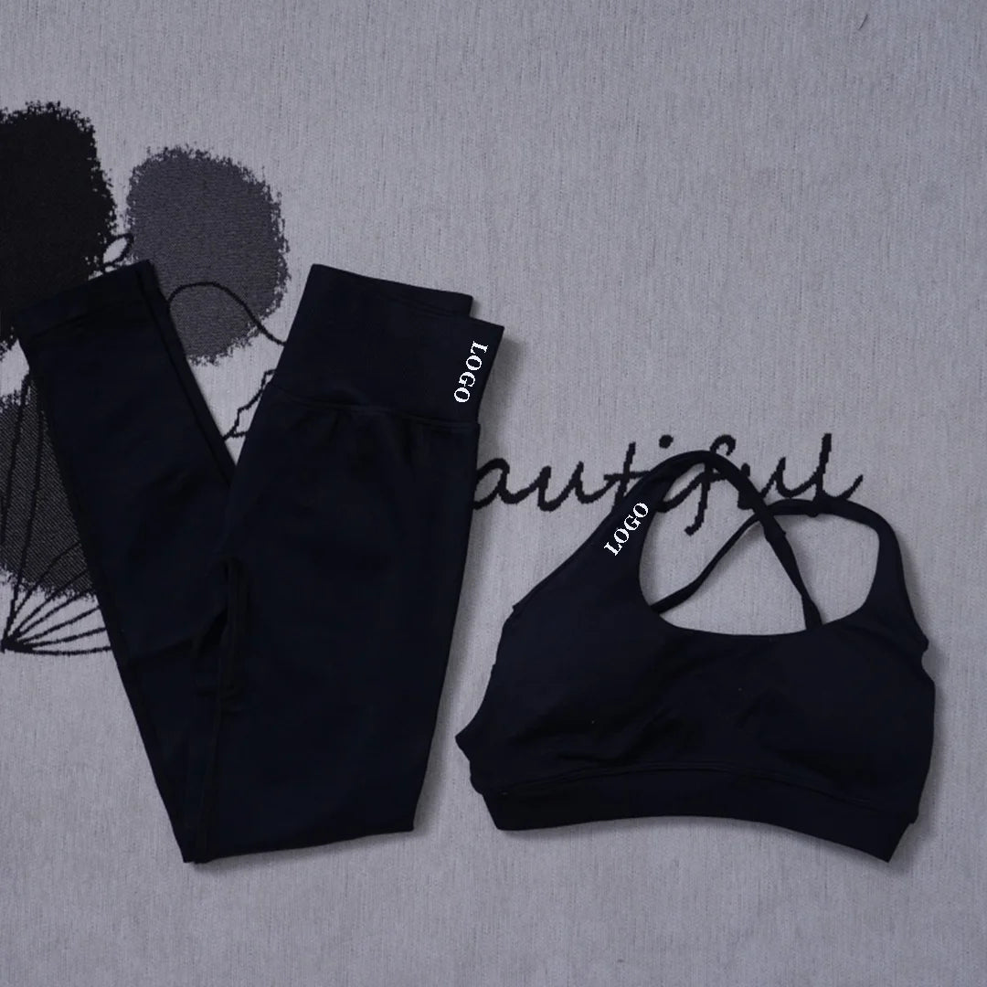 Yoga set Impact Strap Bra Sports Link Gym Running Strap Underwear Ipmact Strap Sports Seamless Bra Link Sports Yoga Sports Set-B