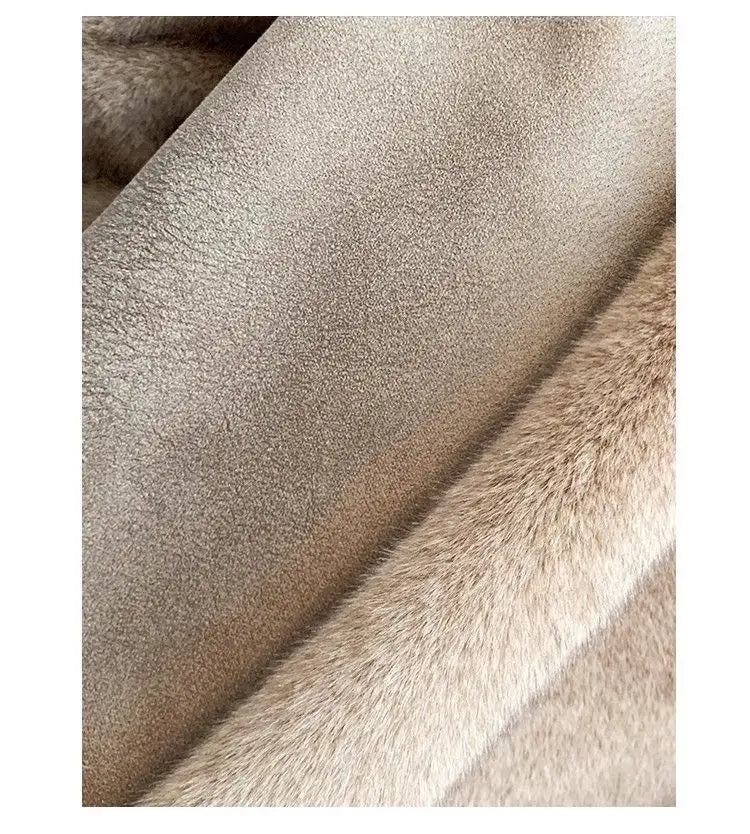 Women Autumn Winter Plush Coats Elegant Solid Color Office Patchwork Cuff Collar Loose-fit Coat V-neck Chic Fashionable Jackets