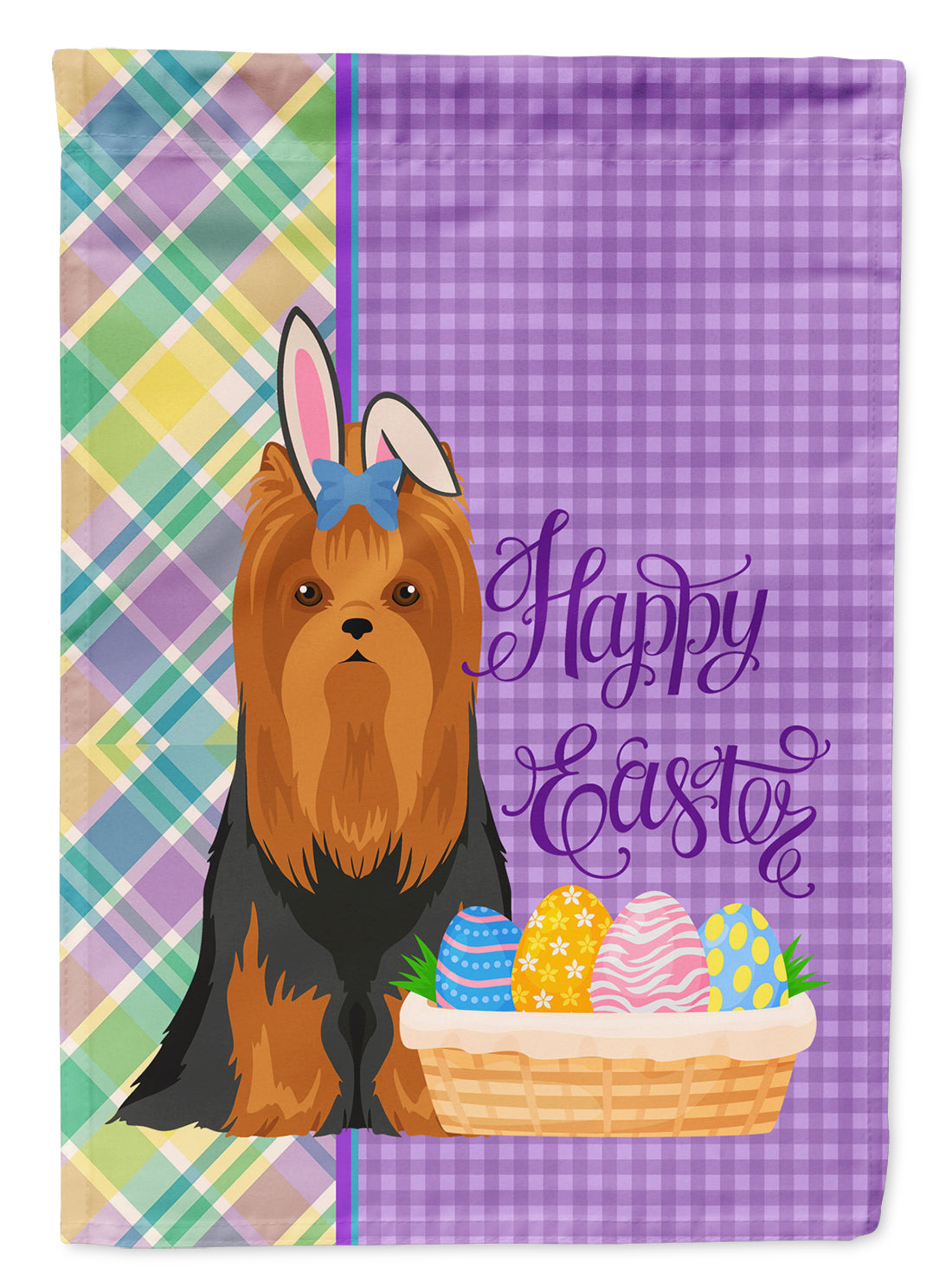 Black and Tan Full Coat Yorkshire Terrier Easter Garden Flag