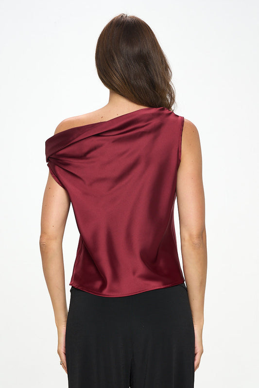Dropped Shoulder Long Sleeve Satin Top