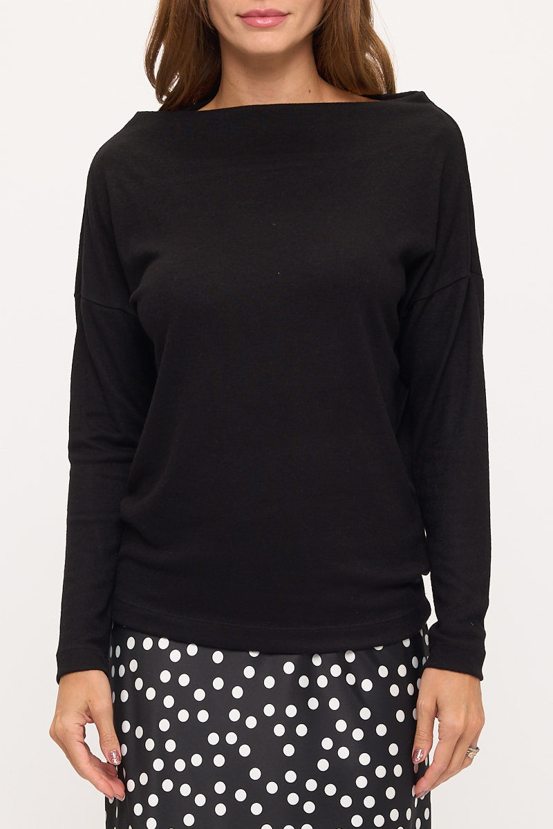 Brushed Knit Boat Neck Off the Shoulder Top