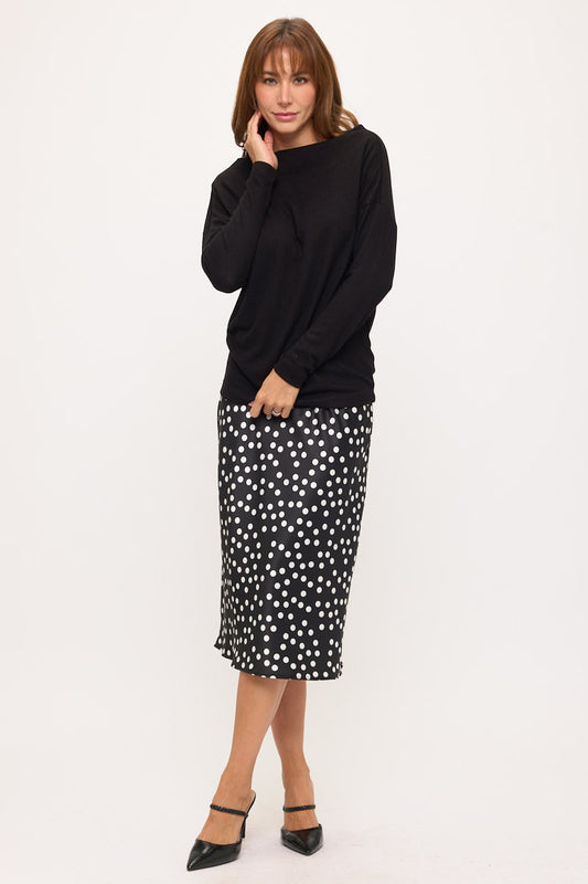 Brushed Knit Boat Neck Off the Shoulder Top