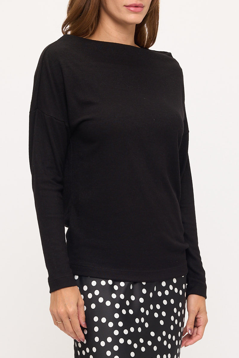 Brushed Knit Boat Neck Off the Shoulder Top