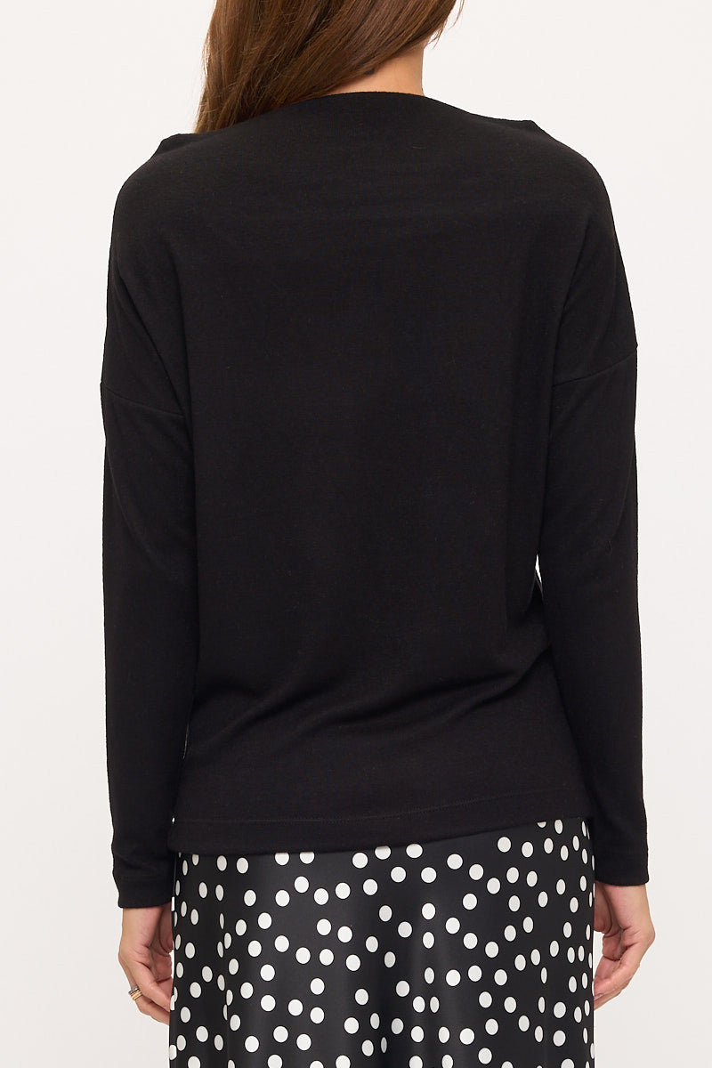 Brushed Knit Boat Neck Off the Shoulder Top