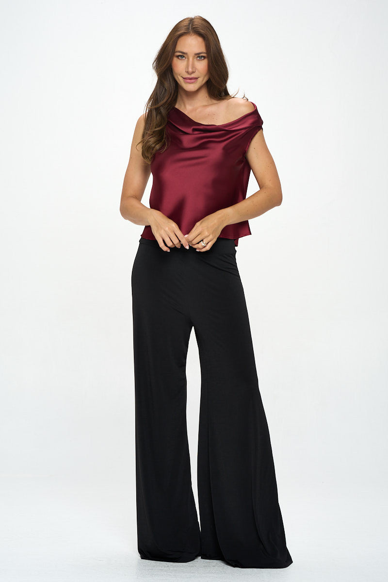 Dropped Shoulder Long Sleeve Satin Top